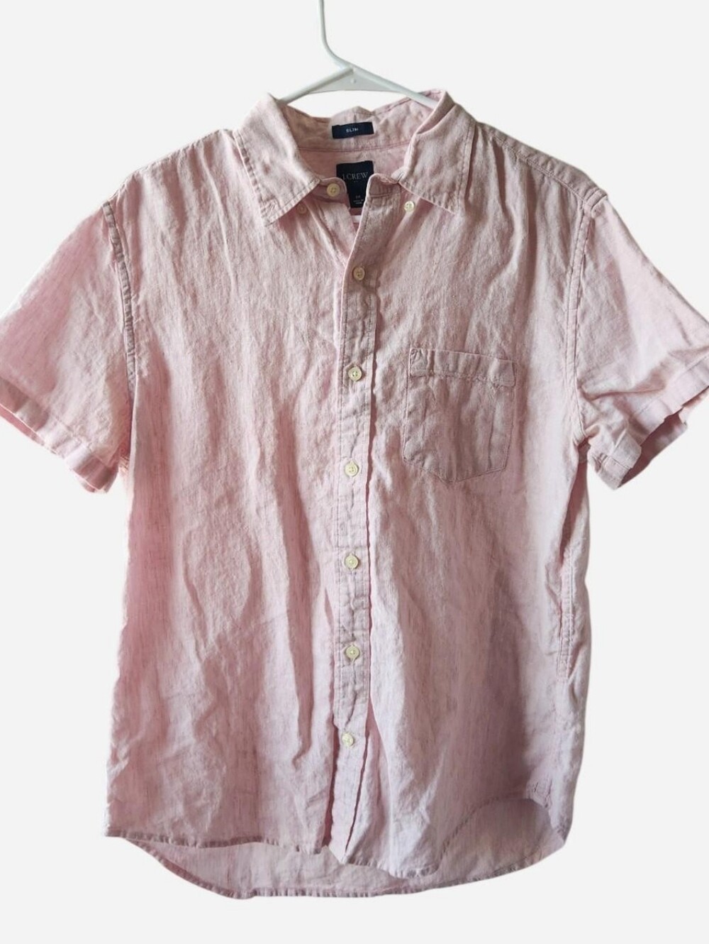 Pink J Crew Linen Cotton Button Down